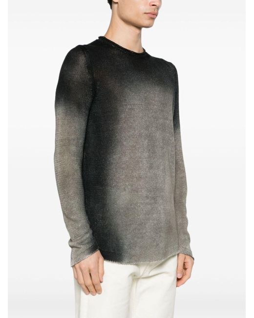 Avant Toi Green Round Neck Linen Pullover With Shadows for men