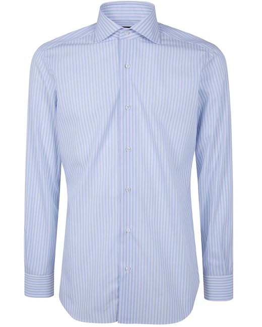 Barba Napoli Blue Classic Popeline "Bacchetta Spaziata" Shirt for men