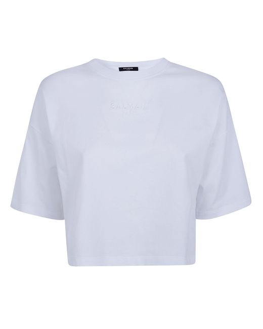 Balmain White Small Paris" Emb Cropped T-Shirt