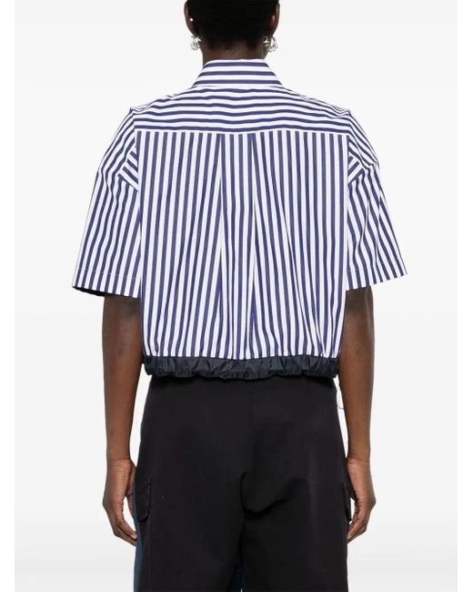 Sacai Blue Short Sleeved Striped Cropped Shirt