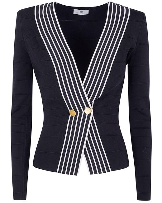 Elisabetta Franchi Black Tricot V Neck Sweater