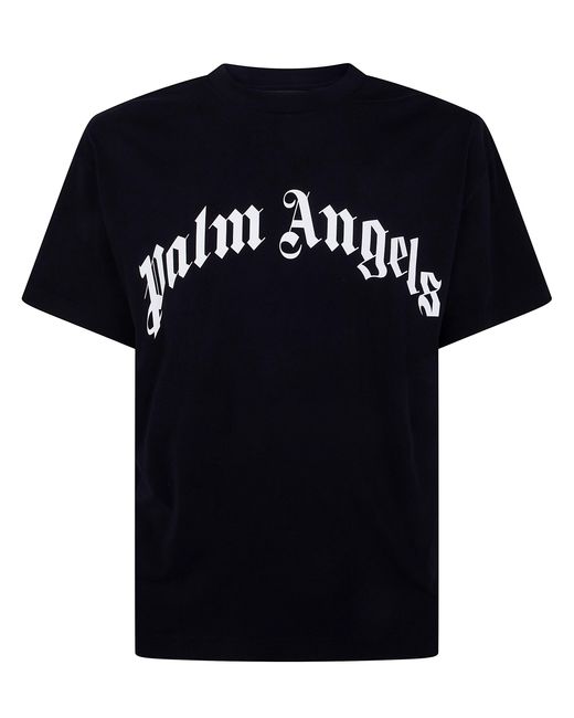 Palm Angels Black Curved Logo Regular Tee for men
