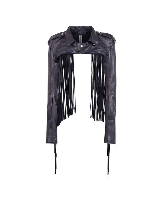 Rick Owens Microbiker Leather Jacket in Blue for Men | Lyst