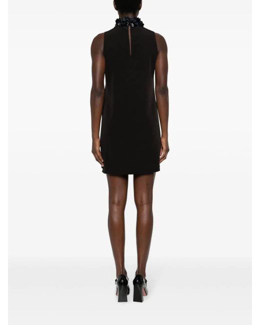 P.A.R.O.S.H. Black Sleeveless High Neck Mini Dress With Paillettes