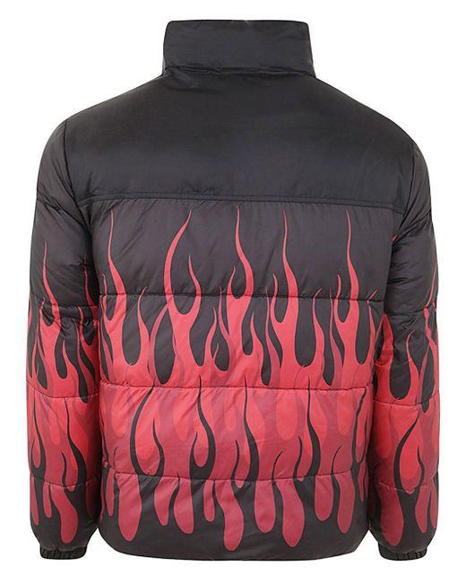 Vision Of Super Black Puffy Jacket With Red Flames for men