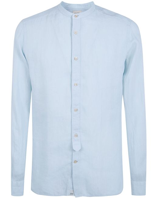 Tintoria Mattei 954 Blue Linen Shirt With A Mandarin Collar for men