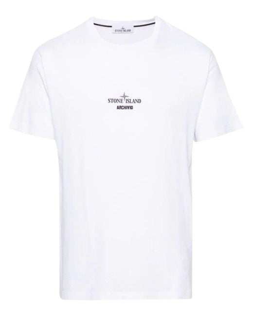 Stone Island White Logo-Print Cotton T-Shirt for men
