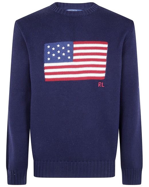 Polo Ralph Lauren Blue Sweater Embroidered "Flag Embroidered Long Sleeve Pu for men