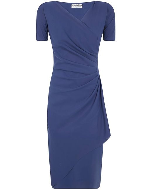 La Petite Robe Di Chiara Boni Blue "Charisse" Short Sleeves Jersey Dress