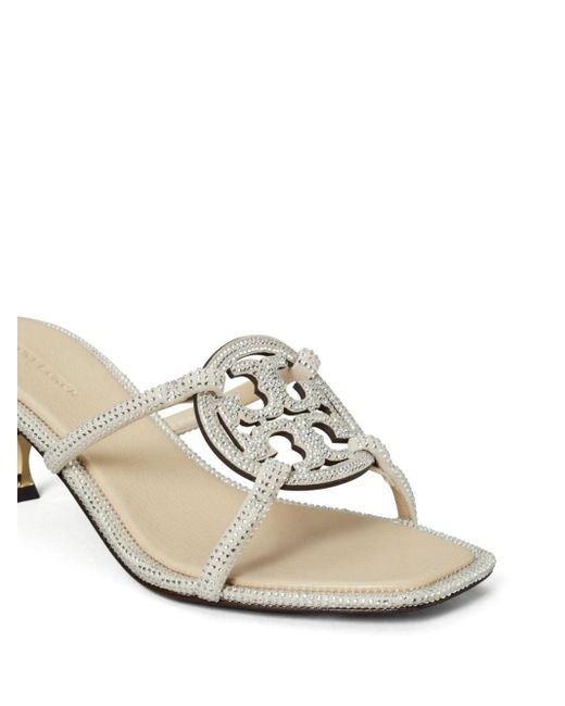 Tory Burch White Pave Geo Bombe Miller Low Heel Sandal Shoes