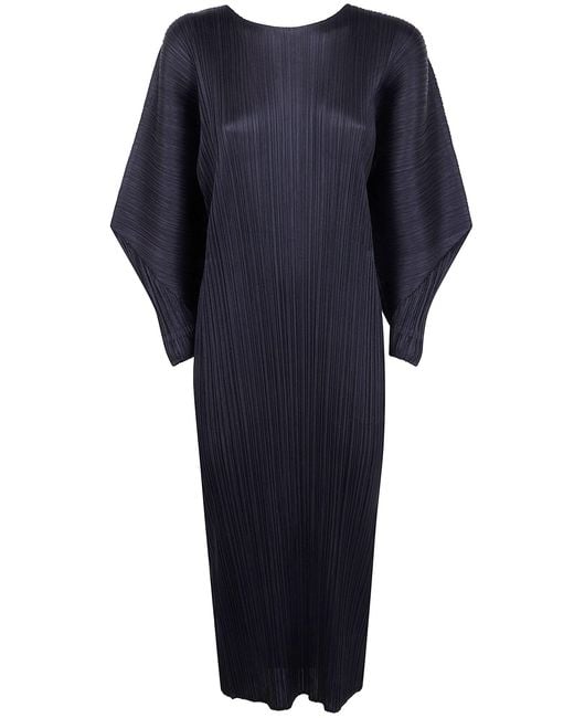 Pleats Please Issey Miyake Blue Dress Long Sleeve "Skyline" Volume