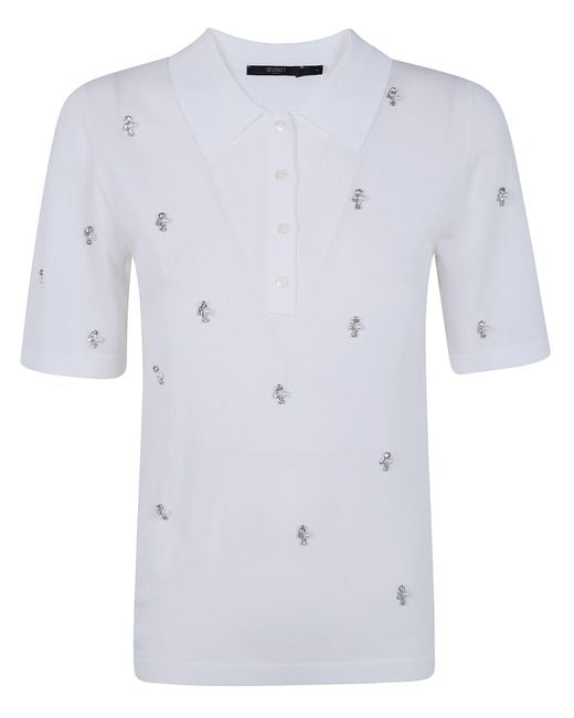 Seventy White Viscose Rib Embroidered Polo Shirt