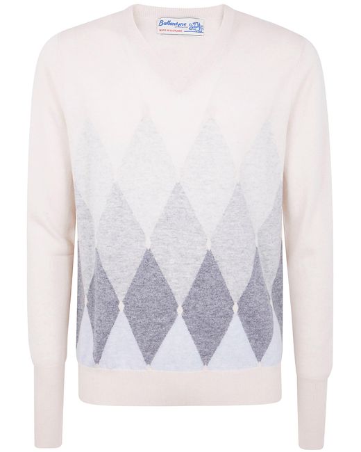 Ballantyne White V Neck Pullover for men