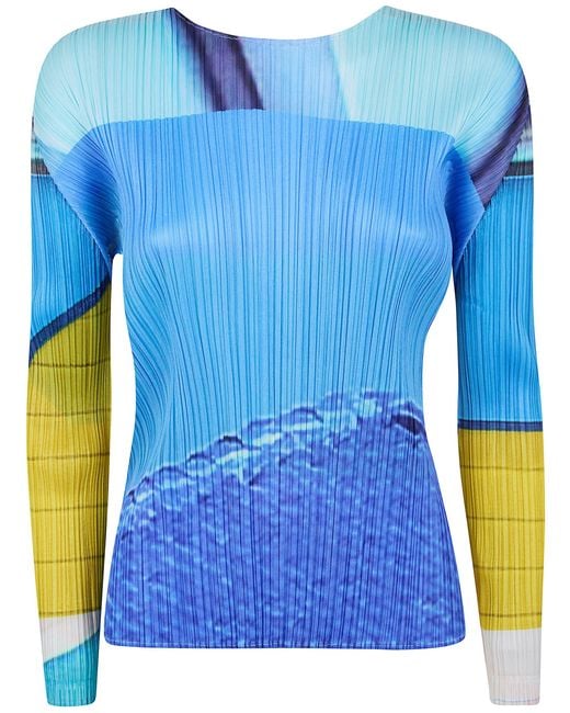 Pleats Please Issey Miyake Blue T-Shirt Short Sleeve "City Collage"