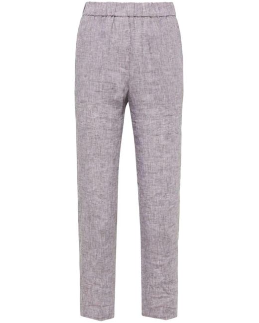 Peserico Gray Cropped Linen Trousers