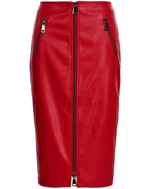 Essentiel Antwerp Red Encourage Faux-leather Pencil Skirt