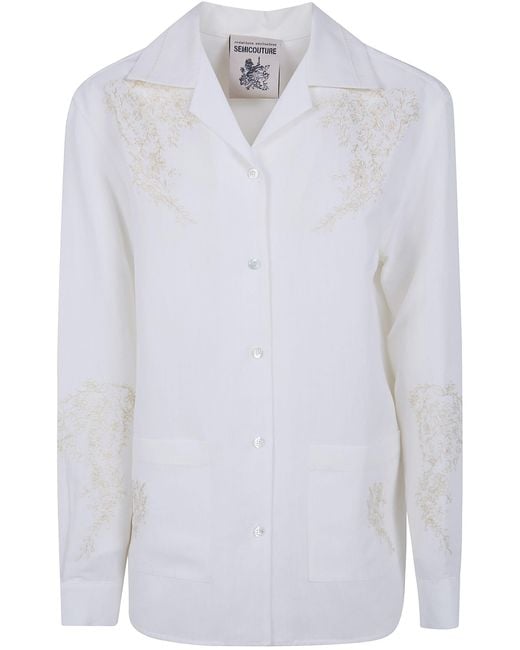 Semicouture White Embroidered Linen Pijama Jacket