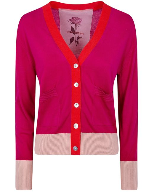 In bed with You Red V Neck Printed Cardigan
