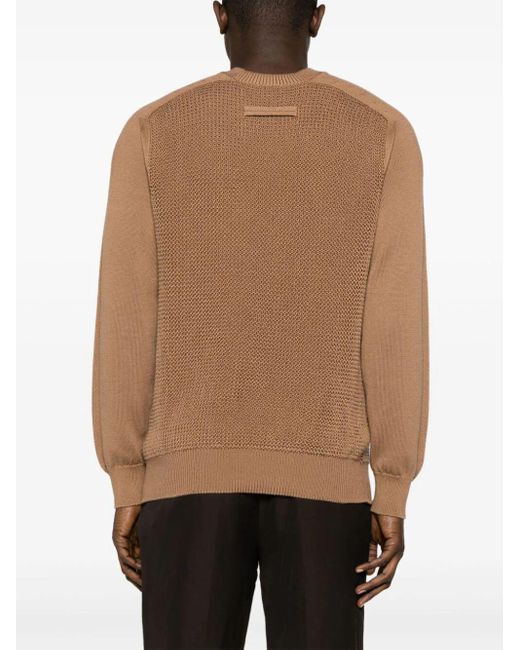 Zegna Brown Cotton And Silk Crew Neck for men