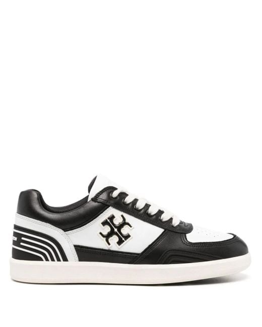 Tory Burch Black Clover Court Colour-block Leather Sneakers