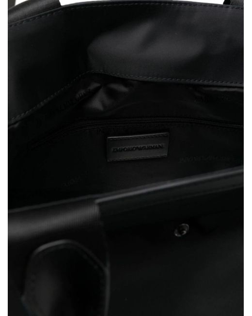 Emporio Armani Black Logo-plaque Faux-leather Trim Tote Bag for men