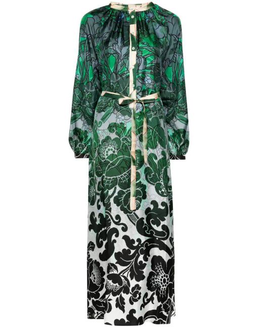 Pierre Louis Mascia Green Printed Silk Twill Dress