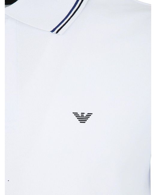 Emporio Armani White Short Sleeves Polo Shirt With Stripes On Neck Clothing for men