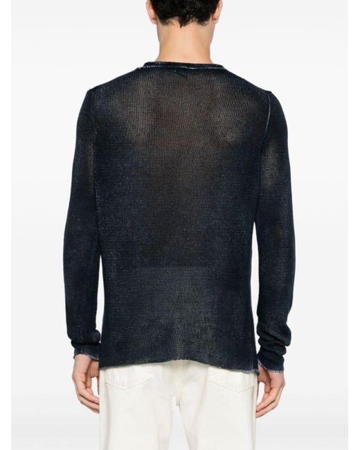 Avant Toi Black Round Neck Linen Pullover With Shadows for men