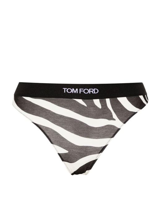 Tom Ford Black Optical Zebra Printed Modal Signature Thong