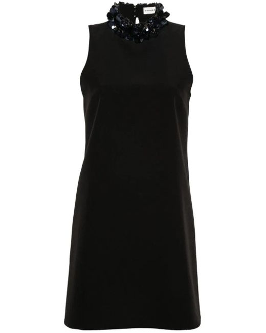 P.A.R.O.S.H. Black Sleeveless High Neck Mini Dress With Paillettes