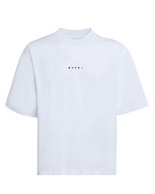 Marni White Logo Cotton T-shirt for men