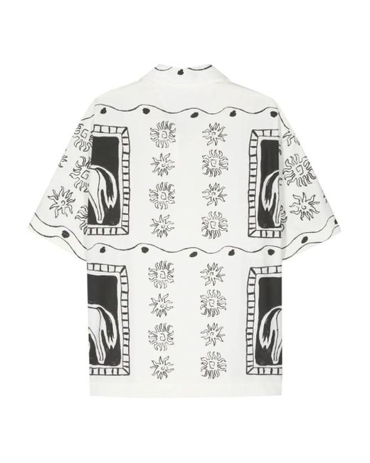 Jacquemus White La Chemise Abstract-print Boxy-fit Linen Shirt for men