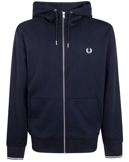 Fred Perry Black Hooded Zip Through Sweatshirt for men