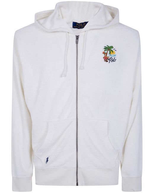Polo Ralph Lauren White Hooded Full Zip Long Sleeves Sweatshirt for men