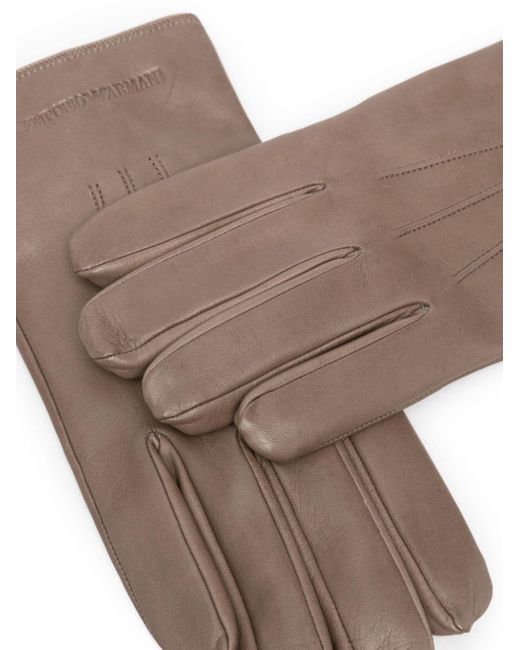 Emporio Armani Brown Debossed-logo Leather Gloves for men