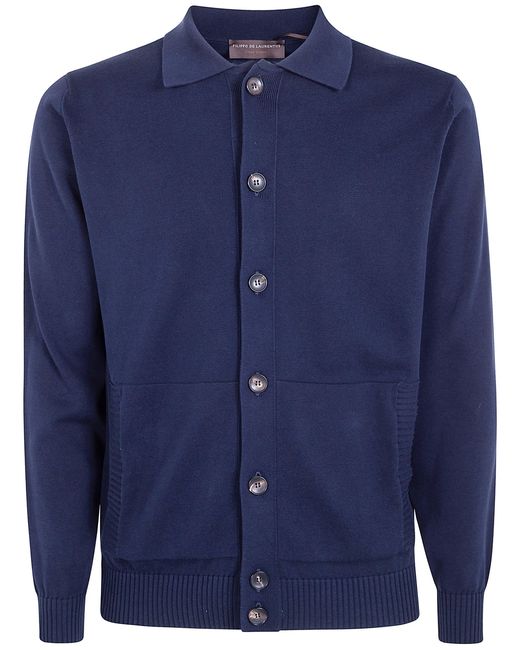 FILIPPO DE LAURENTIIS Blue Polo Neck Long Sleeves Cardigan for men