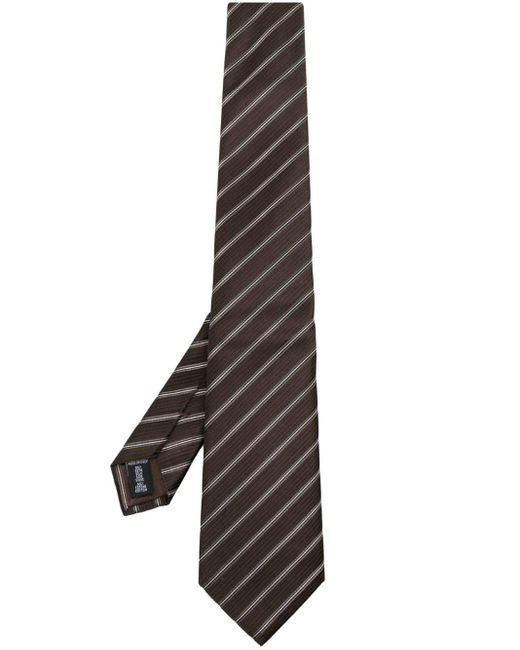Giorgio Armani Brown Stripe Silk-cotton Tie for men