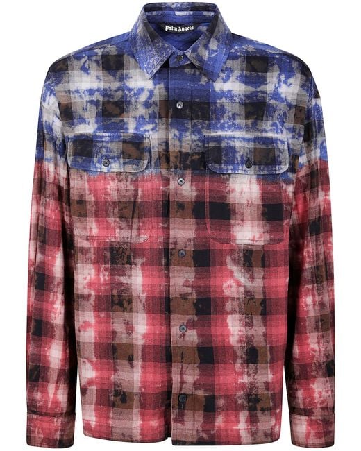 Palm Angels Red "B Curved Logo Check" Long Sleeves Shirt for men