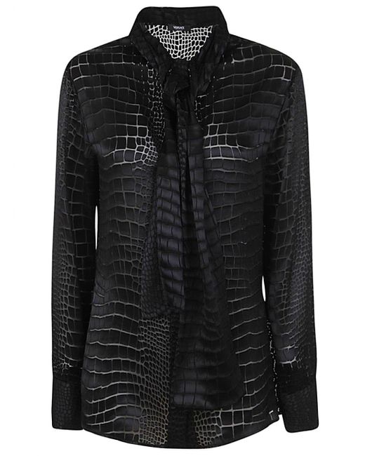 Versace Black Informal Shirt Fabric Crocodile Devore` Clothing