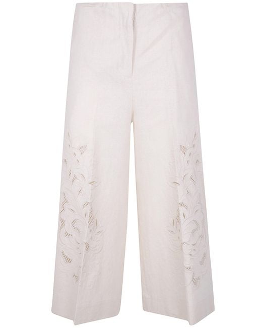 Twinset White Cropped Wide Leg Trousers