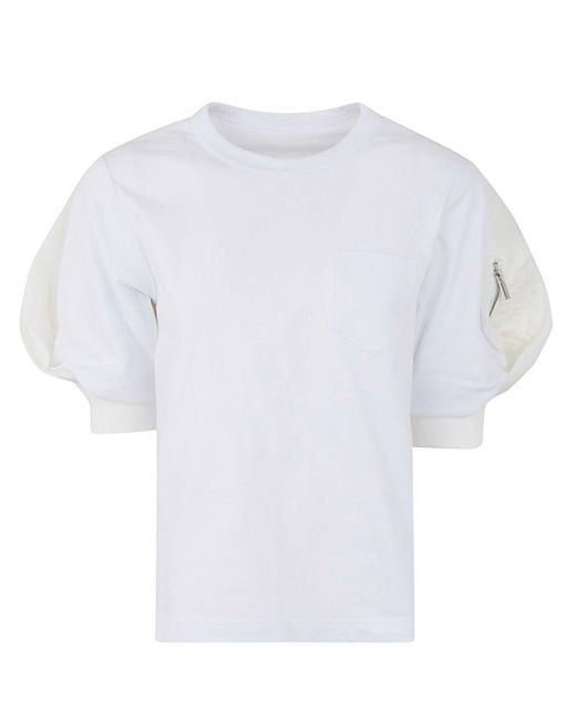 Sacai White Nylon Twill X Cotton Jersey T-shirt