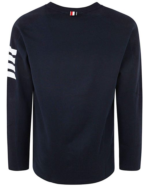 Thom Browne Blue Long Sleeve Tee With 4 Bar Stripe In Milano Cotton Clothing for men