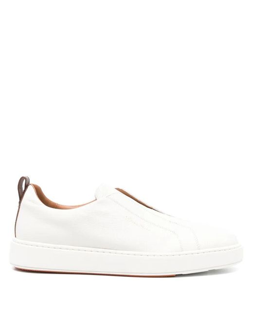 Santoni White Leather Slip-On Sneakers for men