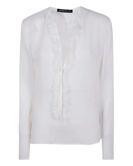 Ibrigu White Silk Shirt With Ruffles