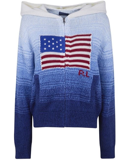Polo Ralph Lauren Blue "Flag" Hooded Fullzip Cardigan Sweater