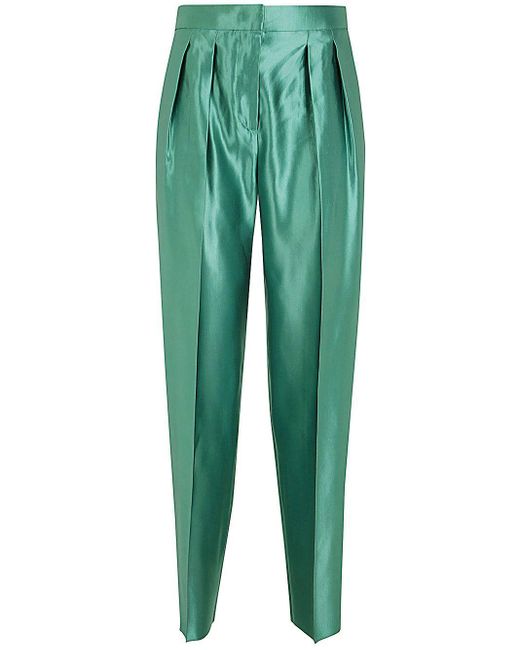 Giorgio Armani Green Polished Double Pences Pants Clothing