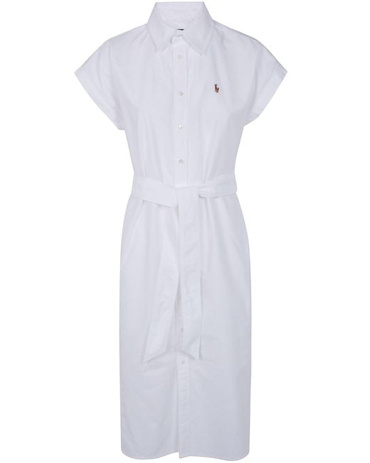 Polo Ralph Lauren White Belted Oxford Shirtdress