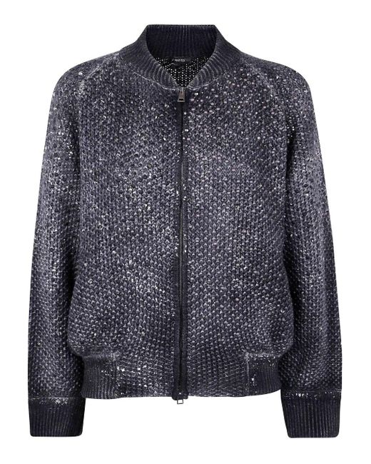 Avant Toi Blue "Moss" Stitch Bomber With Shadows, Lamination And Strass