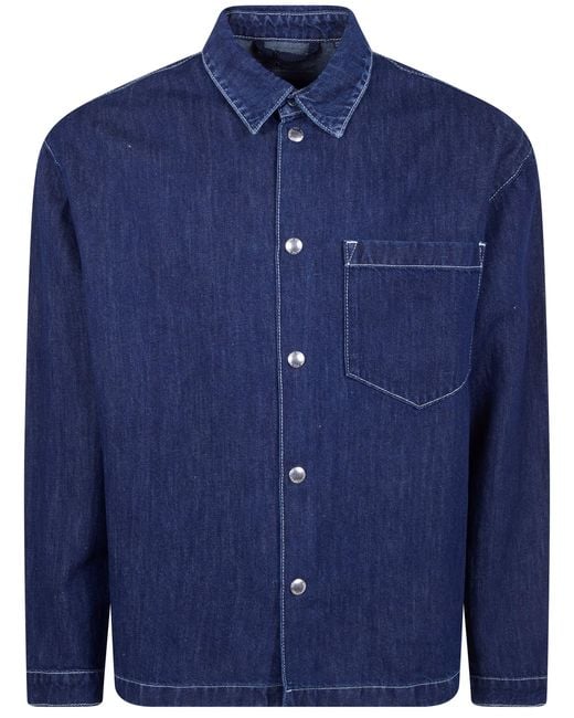 7 For All Mankind Blue Oversized Mix Linen Shirt for men