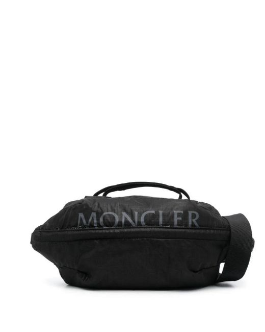 Moncler Black Alchemy Logo-Print Leather Shoulder Bag for men